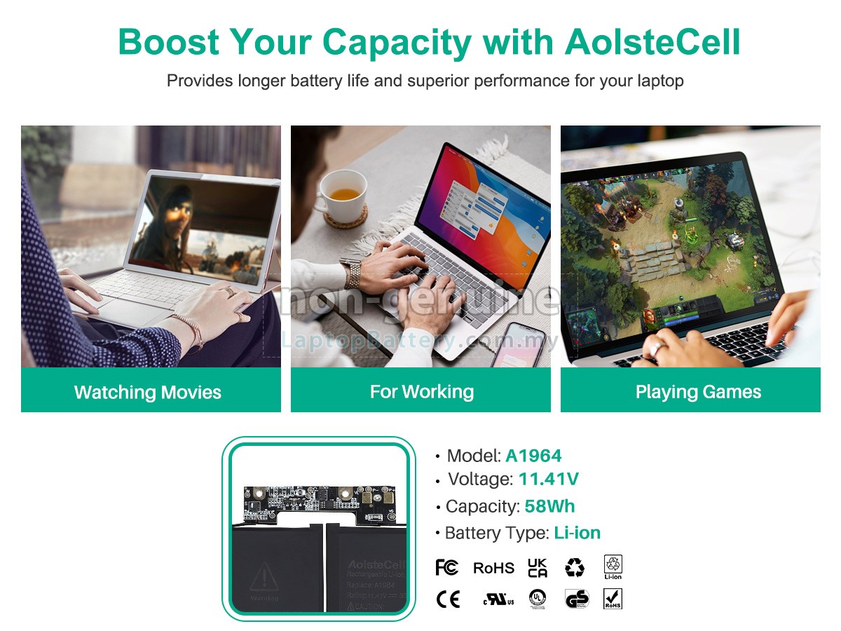 Apple MacBook Pro 13-inch 2020 A2251 EMC 3348 replacement battery