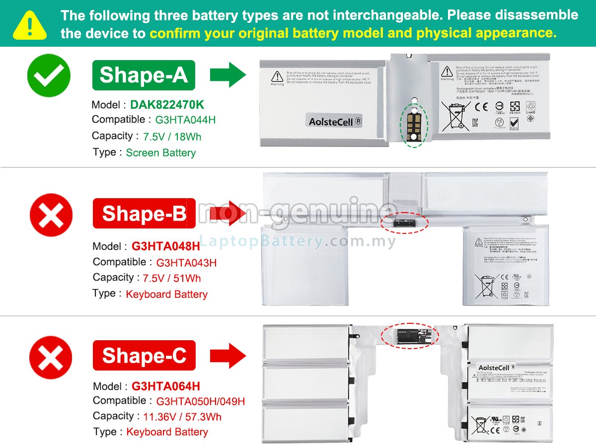 Microsoft Surface BOOK 2 1832 replacement battery